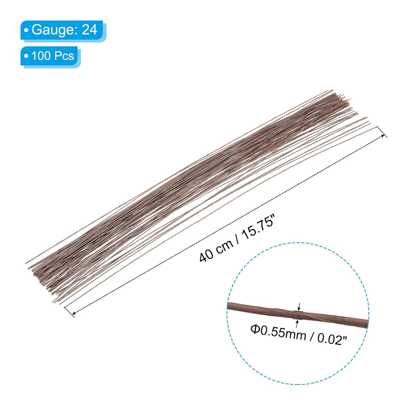 PATIKIL 24 Gauge 16" Floral Stem Wire, 100 Pcs Paper Wrapped Iron Artificial Flower Stem Accessories for DIY Bouquet Stem and Craft Decoration, Brown