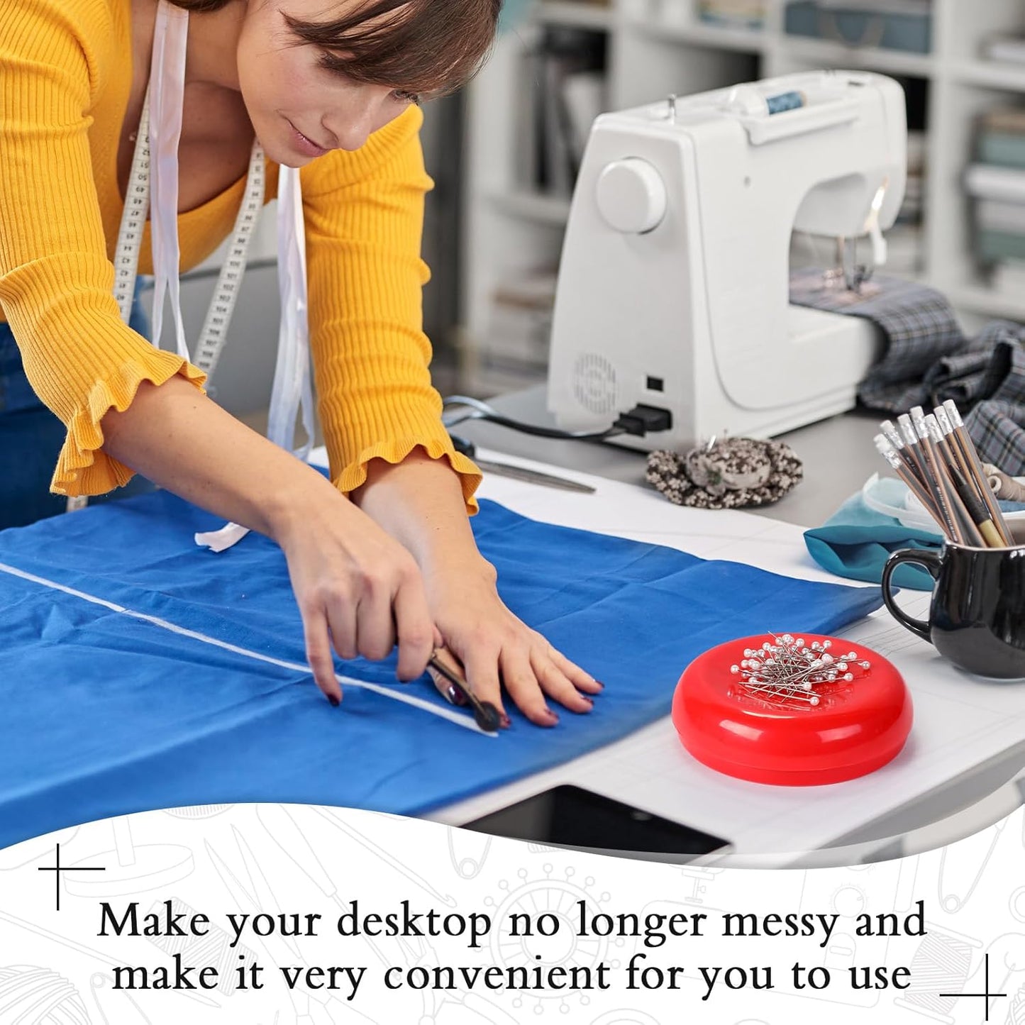 Waydress 2 Pieces Magnetic Pin Holder Sewing Pincushion Round Paper Clip Holder Magnetic Cushion Sewing Pin Push Hairclip Storage Case Needle Cushion for Sewing DIY Project(Red)