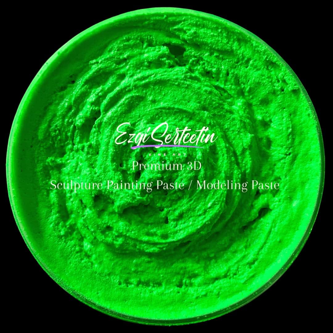 3D Sculpture Painting Paste|Texture Paste|Decorative Plaster|Ready to Use|Unique Colors|Ideal for Artwork|Stencil|Flowers|Texture|Art Relief| 6 oz (Neon Green)