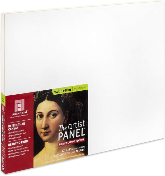 Ampersand Art Supply Wood Gesso Art Painting Panel: Canvas Texture, 3/4 Inch Cradle, 12" x 16"