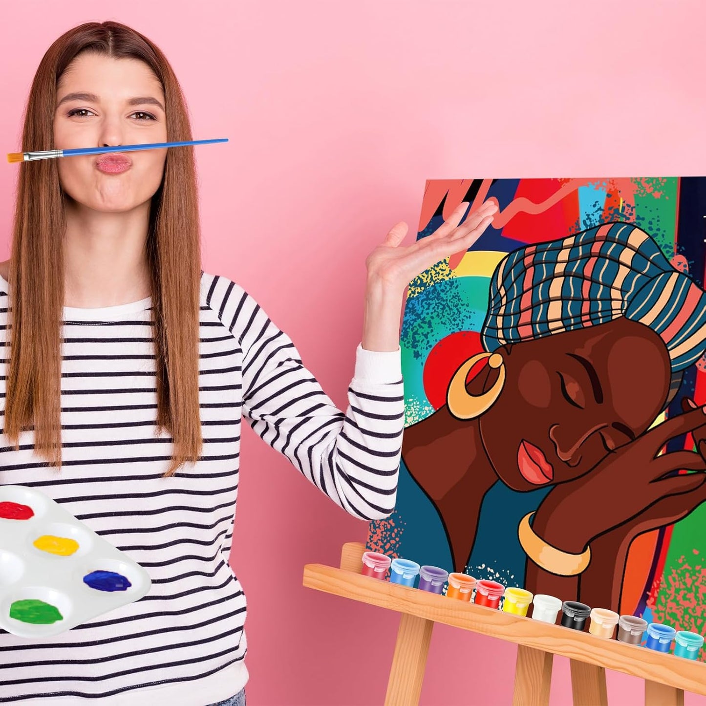 Zhanmai 12 Pack Pre Drawn Canvas for Painting Sip and Paint Kit 8" x 10" Paint Party Set Canvas Painting Pre Printed Canvases for Party Favor DIY Virtual Adult's Date Night(Afro Queen)