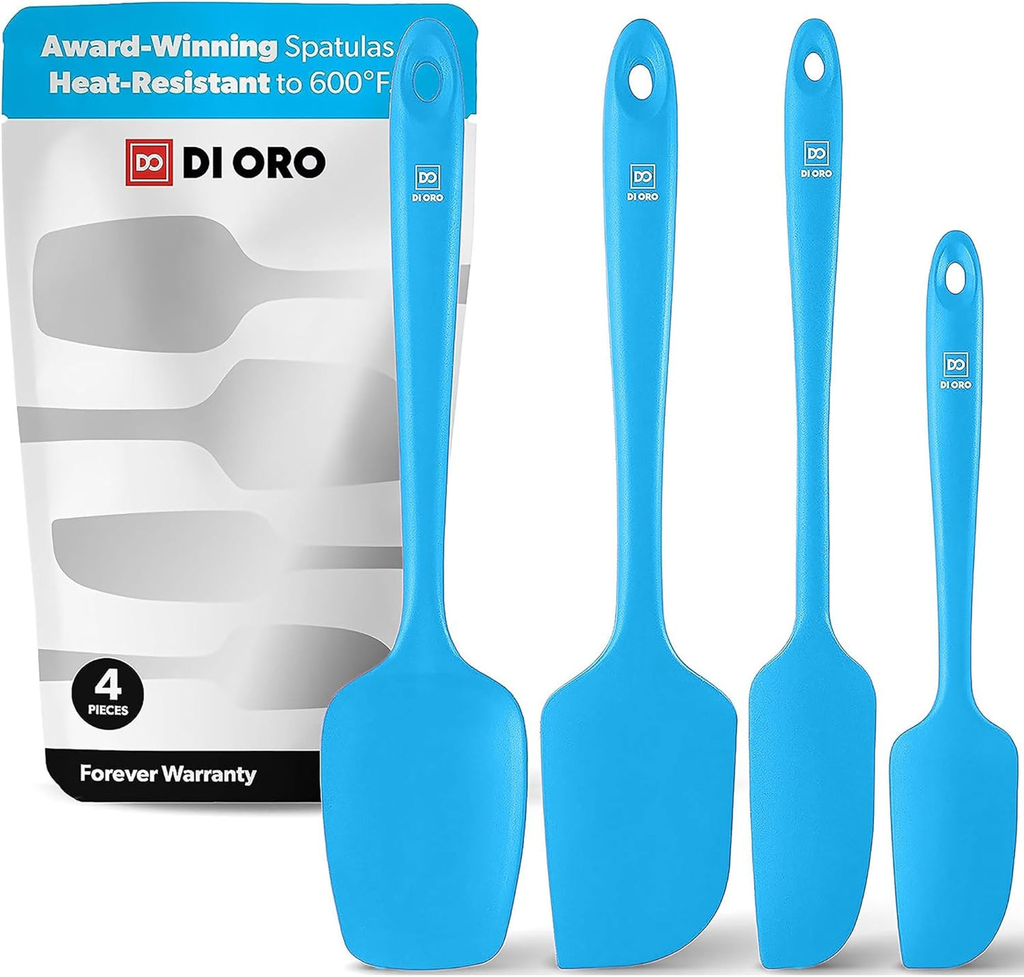 DI ORO Silicone Spatula Set - Rubber Kitchen Spatulas for Baking, Cooking, & Mixing - 600°F Heat-Resistant & BPA Free Silicone Scraper Spatulas for Nonstick Cookware - Dishwasher Safe (4pc, Blue)