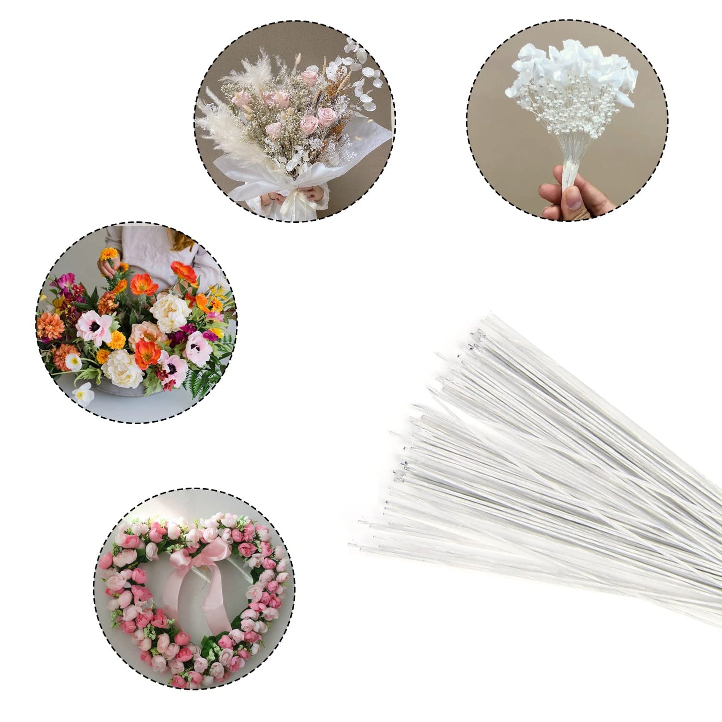 DECORA 20 Gauge White Floral Stem Wire 16 inch,50/Package