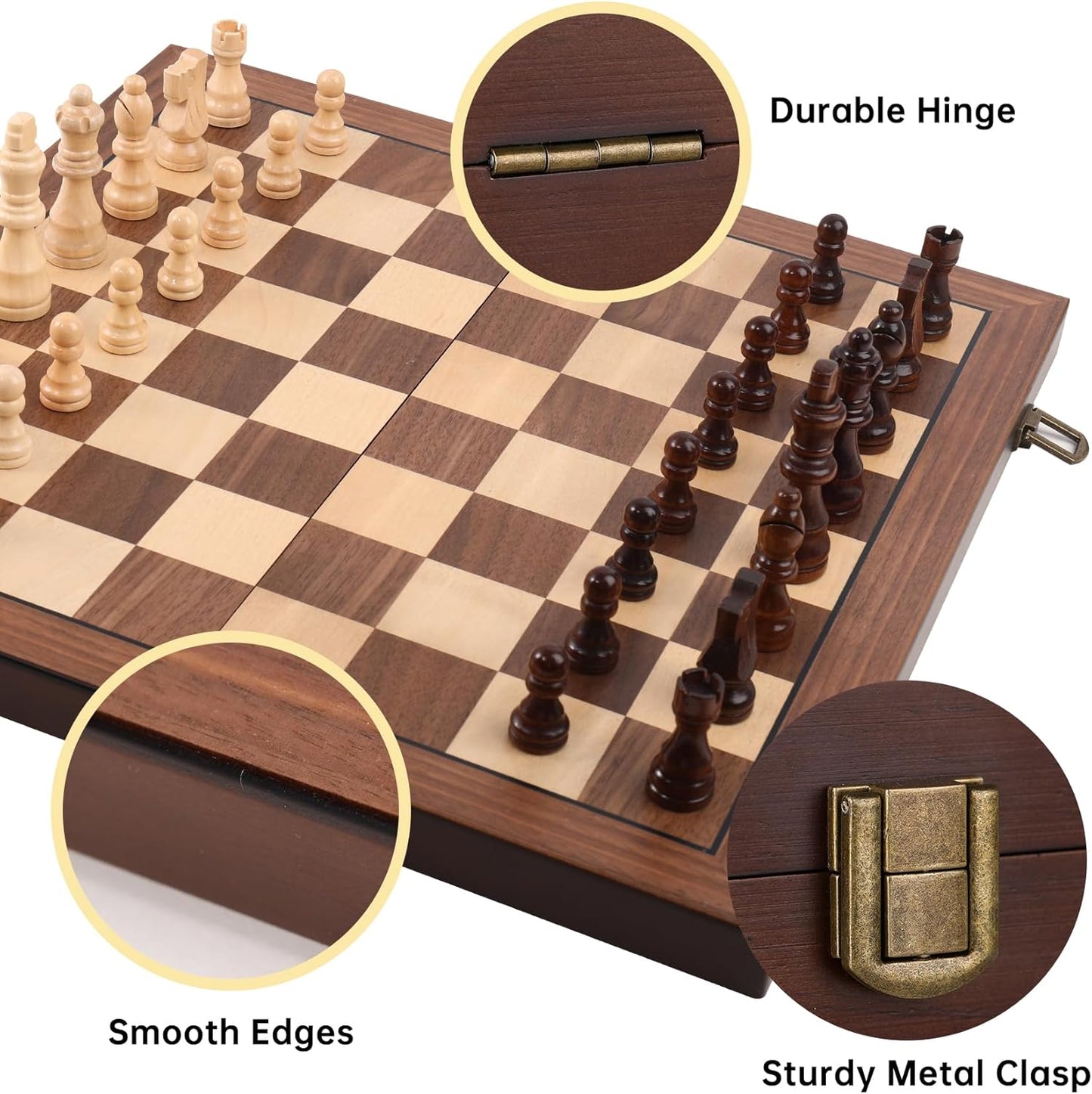 Premium Wooden Chess Set with Protective Carry Bag - 15" Folding Chess Board & Chess Pieces - Classic Strategy Game for Adults & Kids for Chess Lovers, Beginners