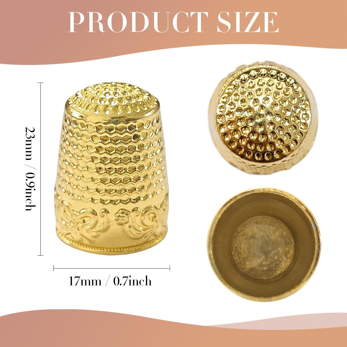 FR 4Pcs Sewing Thimbles, Metal Thimbles for Hand Sewing Finger Protector Knitting Needlework DIY Tools Gold