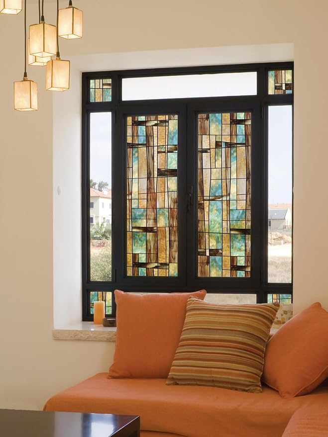 Artscape City Lights | Privacy Window Film with Vibrant Colored Pattern | Non-Adhesive & UV Protection | Easy to Apply & Removable | 24 x 36 Inches | Made in USA