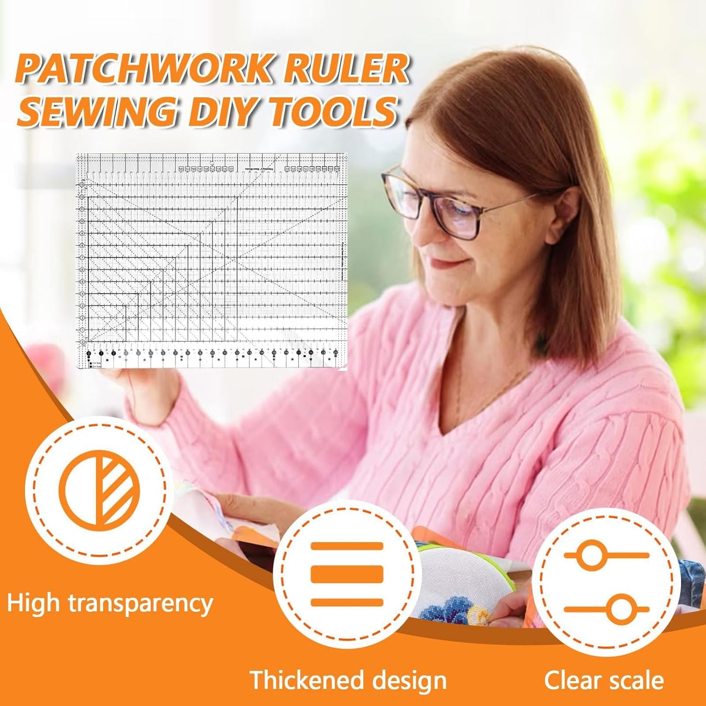 Slotted Quilting Rule, 17-3/4in x 22in, XL Quilting Rulers and Templates, Non-Slip Grip Extra Large Acrylic Fabric Strip Cutting, Sewing, Crafting, Patchwork Ruler & Template