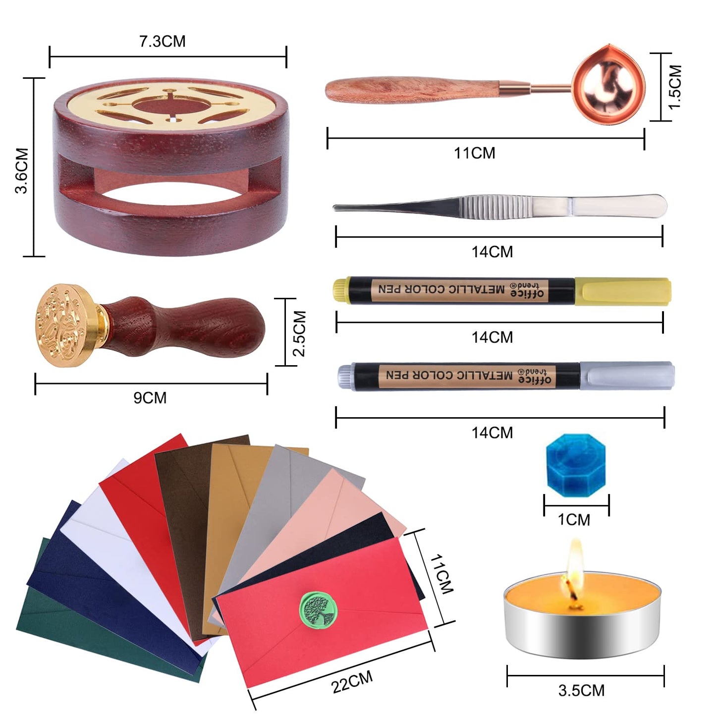 Aottom Wax Seal Stamp Kit with Gift Box, 24 Colors 650 Pcs Beads, Warmer, Envelopes, Candles, Stamp, Metallic Pen for Gift and Decoration