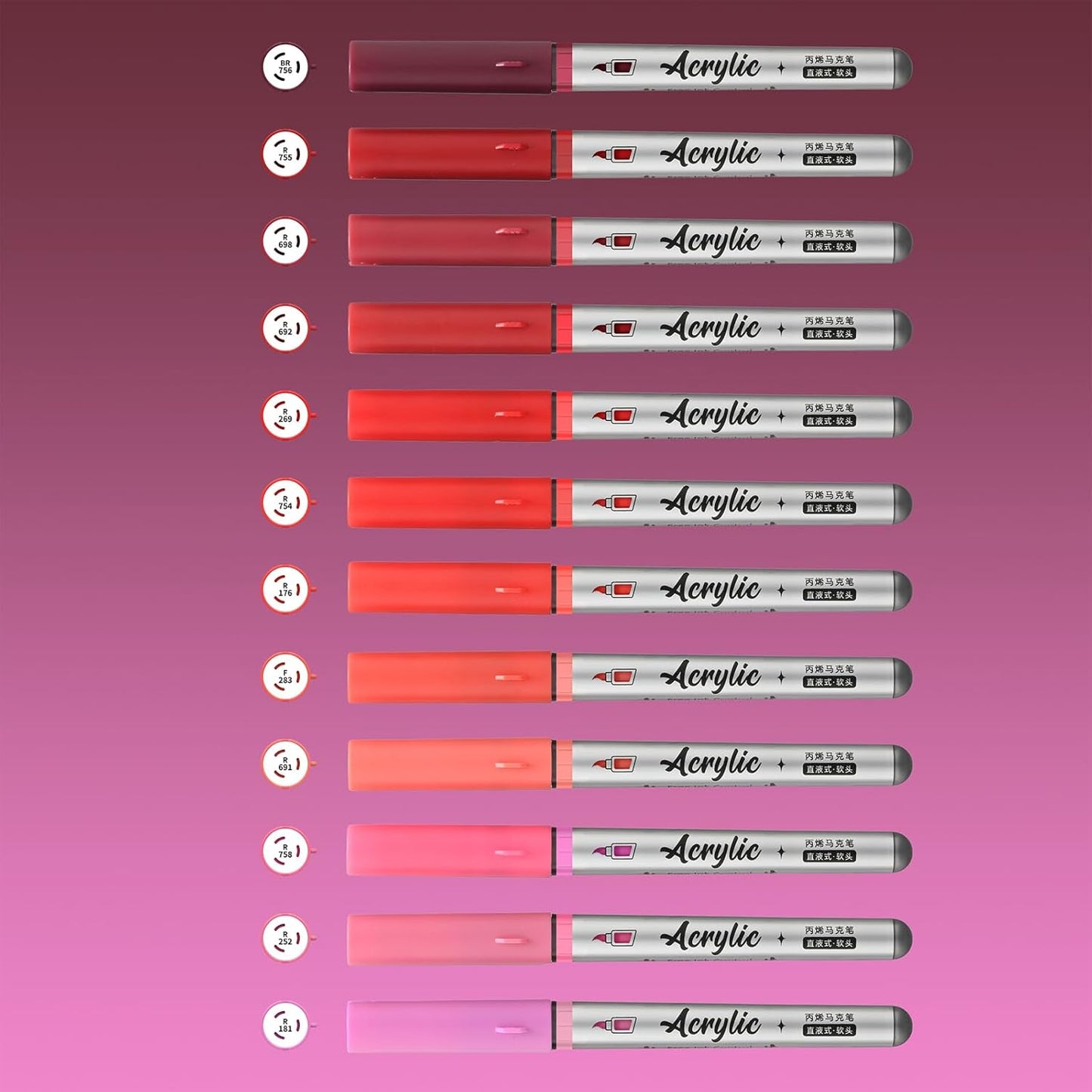 Red Acrylic Paint Pens,12 Color Paint Pens Markers,Brush Tip Paint Pens for Rock Painting Wood Glass Ceramic Canvas Stone DIY Crafts Making Art Supplies