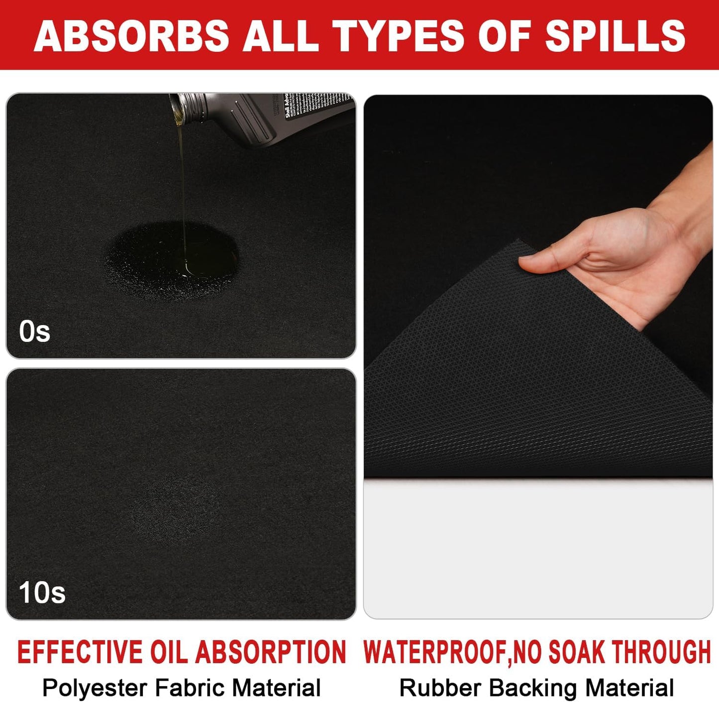 20' x 7'4" Garage Floor Mats - All-Weather Garage Floor Mats for Under Car, Absorbent Oil Spill Mat, Anti-Slip Garage Carpet, Reusable Garage Mats with Waterproof Backing, Garage Car Mat & Floor Mat