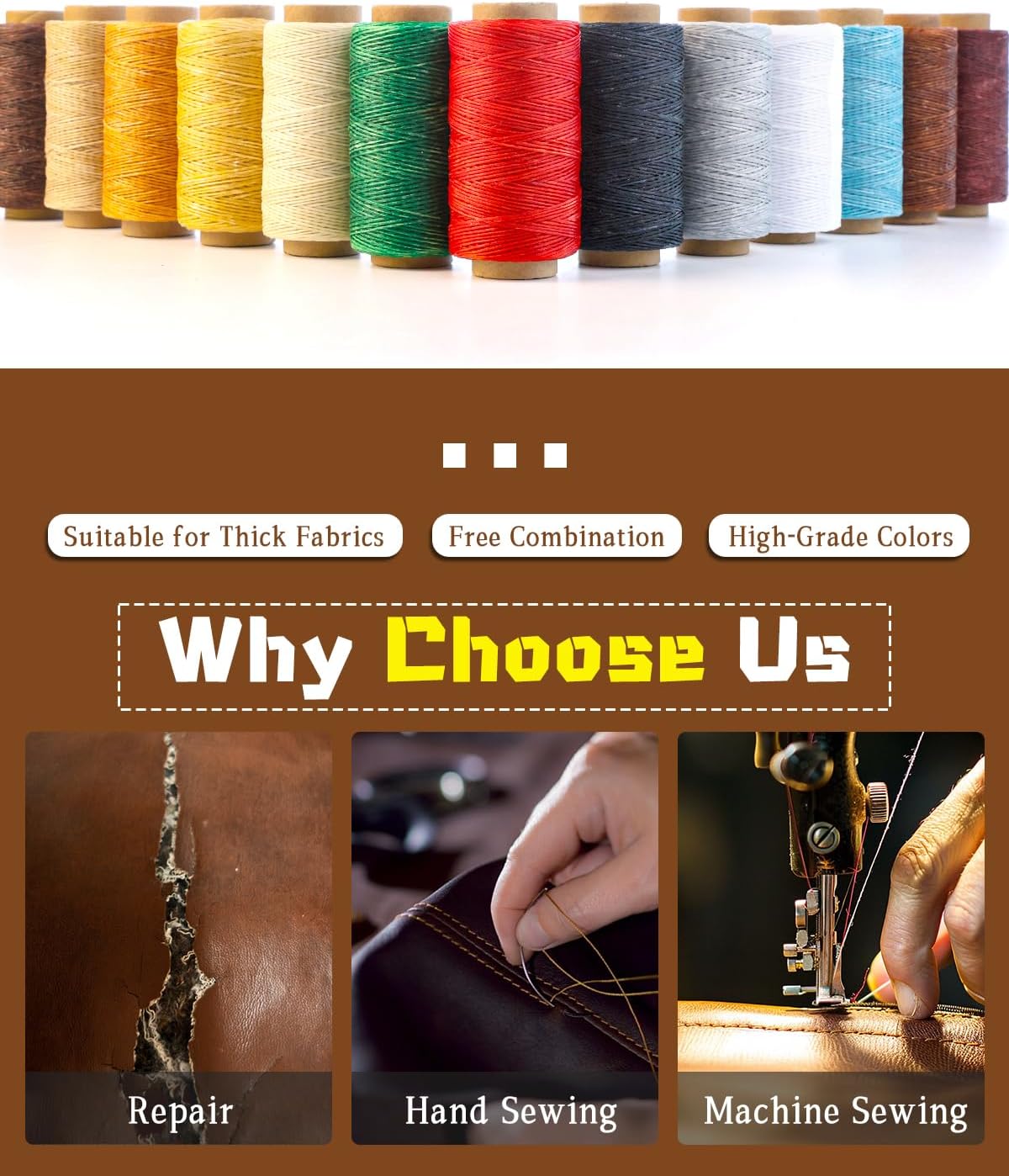 DIUDUS 218 Yards Upholstery Thread, Waxed Leather Thread, Heavy Duty Sewing Kit with Upholstery Needles, Wax String for Hand Sewing Repair Carpet Sofa Carseat Canvas (White)