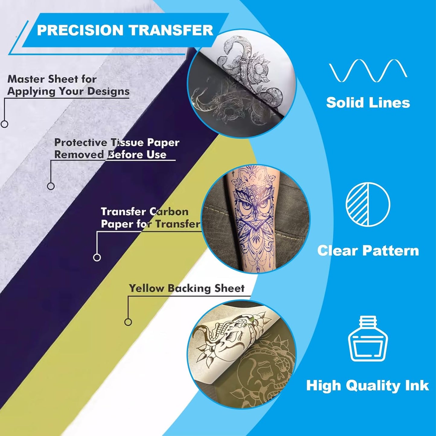 Tattoo Transfer Paper 100 Sheets, Thermal Stencil Paper for Tattooing A4 Professional Tracing with Crisp Transfer 4 Layer Stencil Paper 8.27" x 12" Tattoo Supplies for Studios & Beginners