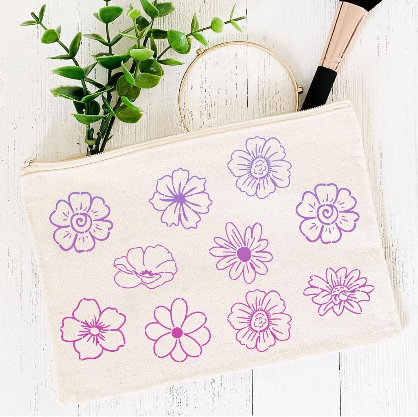 Flower Stencils for Painting Reusable 3” Flowers Stencil Floral Leaves Drawing Templates for Painting on Wood Fabric Canvas