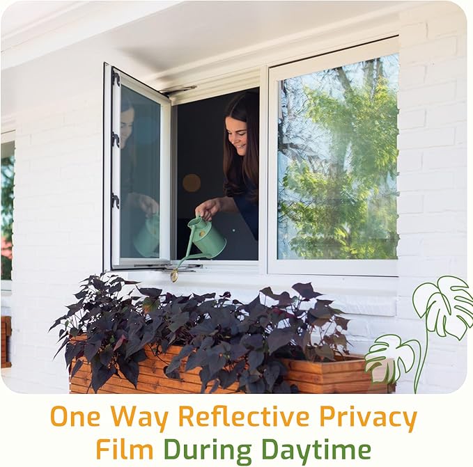 LUTE One Way Window Privacy Film, Window Tint for Home, Sun Blocking UV Heat Blocker, See Out Not in Reflective Mirror Film, Removable Static Cling Glass Door Coverings, Silver, 23.6" x 157.4"