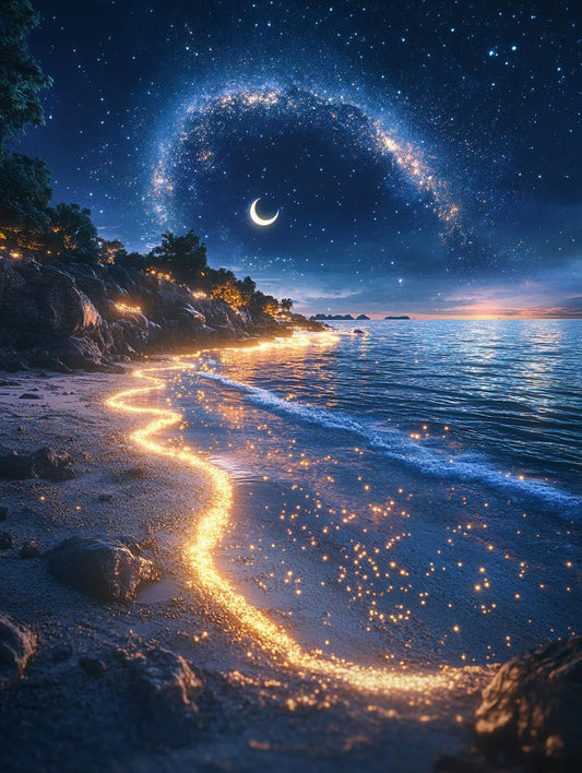 14ct Counted Stamped Cross Stitch Kits for Adults Printed Cross Stitch Patterns Night Moon Beach Art Crafts Cross Stitch Supplies (Night Moon Beach)