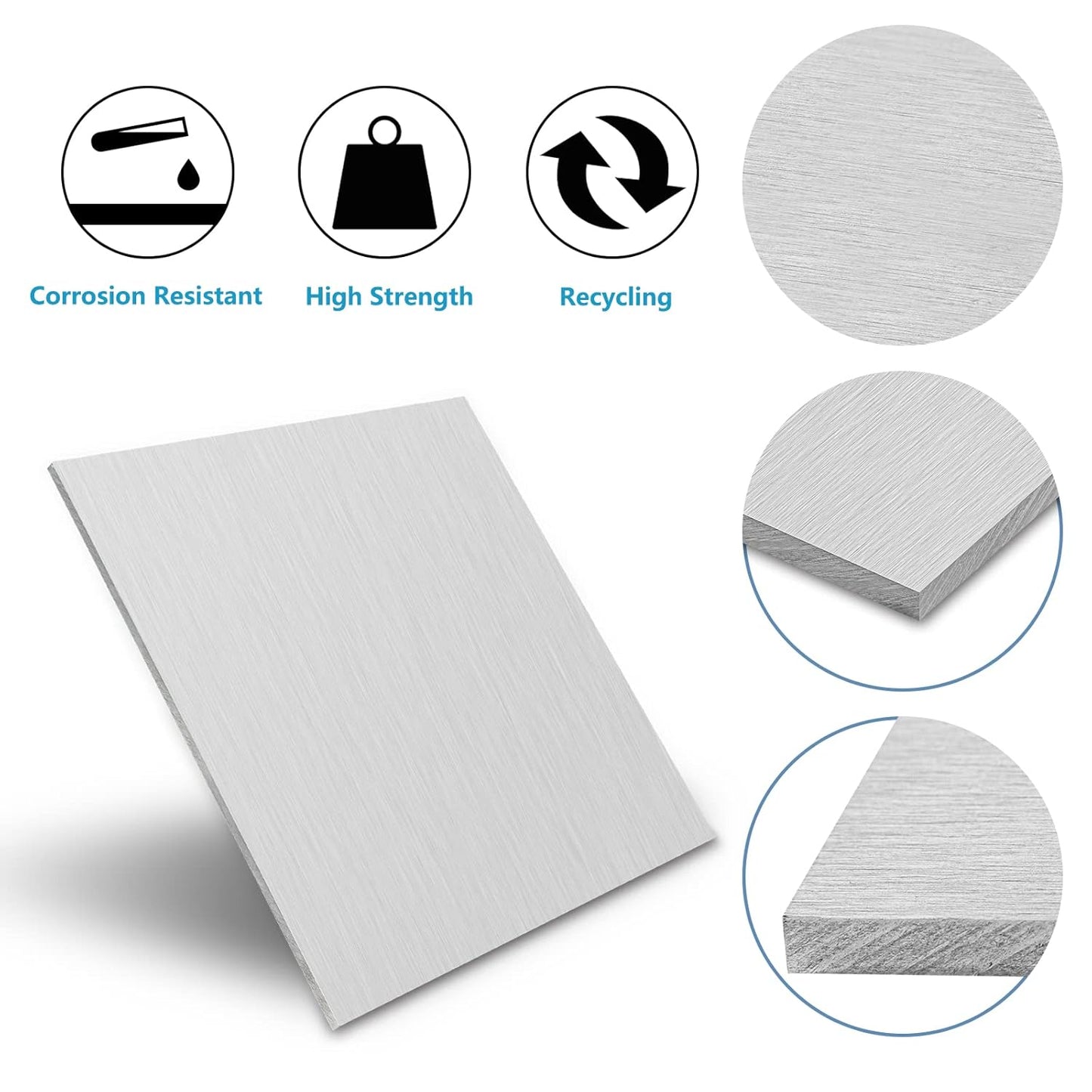 2Pack Aluminum Sheet & Plates 8 x 12 x 1/8 Inch, 6061 Heavy Duty Aluminum Sheets with Protective Film, 3MM Thick Flat Plain Panel Plate Metal Sheet Plate for Crafting Structural Framing Base Plate
