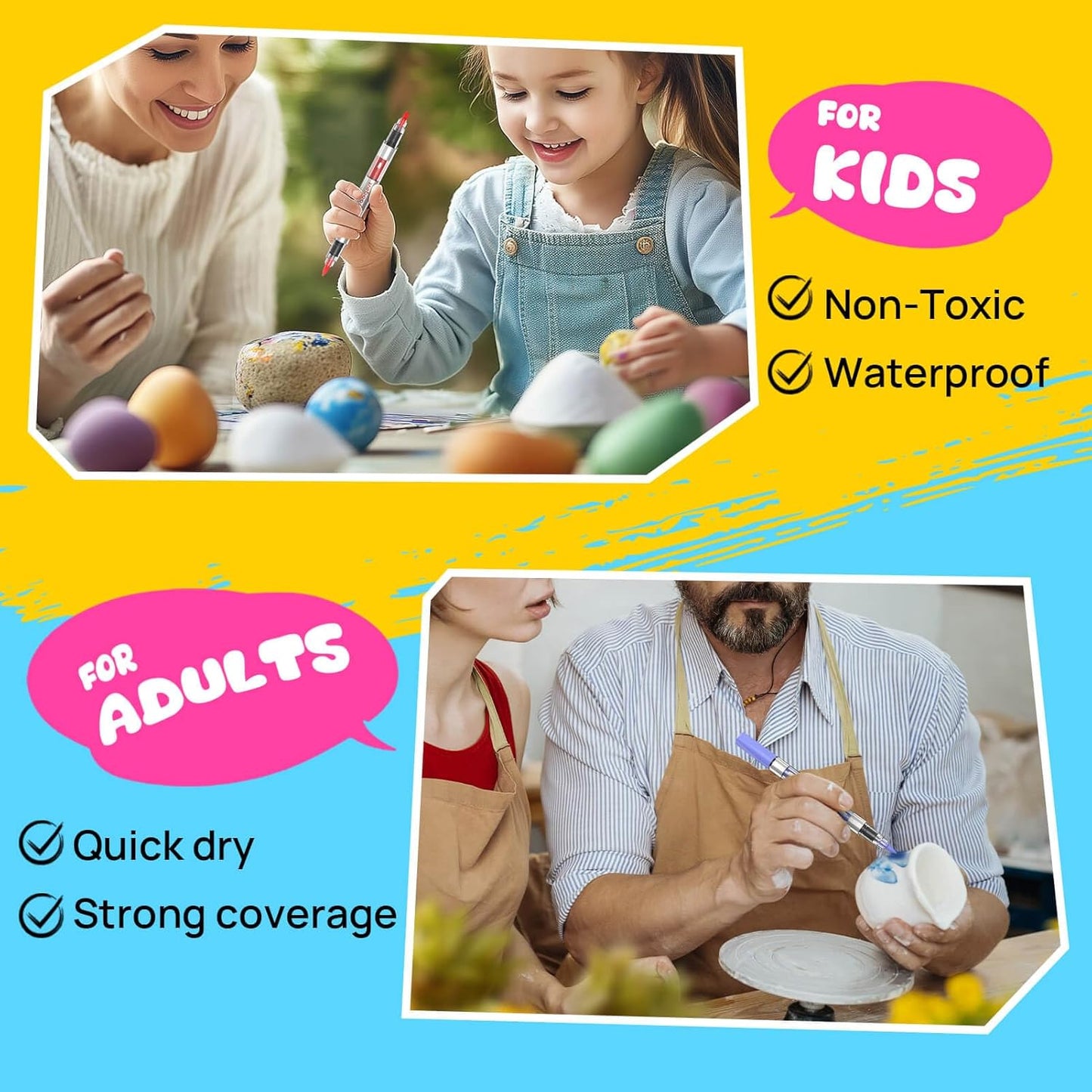 24 Automatic Ink Control Acrylic Paint Markers Dual Tip, Brush Tip Medium Tip No-Bleed Acrylic Paint Pens For Rock Painting, Wood, Fabric, Canvas, Glass, Plastic, Art Painting Supplies Kit