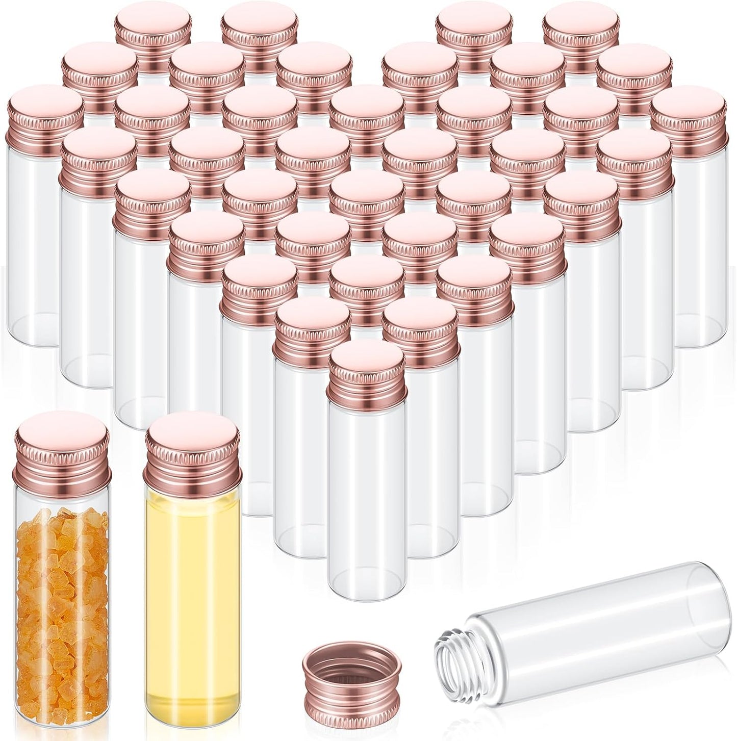 100 Pcs Small Clear Vials Spice Mini Jars with Lids Mini Glass Bottles with Screw Aluminum Metal Caps Tiny Jars Sample Containers for Powder Cream Cosmetic Jewelry Wedding (15 ml,Rose Gold)