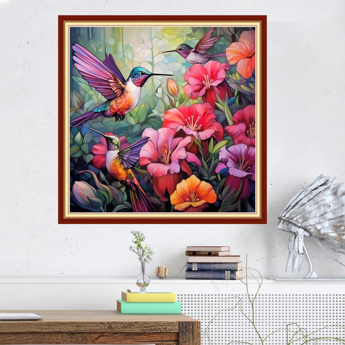 Magxvouy Cross Stitch Kits Stamped Full Range of Embroidery Kits,Cross Stitch Patterns Needlework Kits for Beginners 11CT Printed Kits&Hummingbirds Collect Honey 18x18 inch