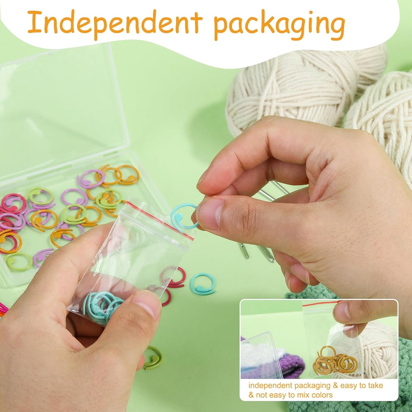 Lokunn 50 Pcs Metal Stitch Markers, 5 Color Helical-Shaped Crochet Markers Ring, 9 Pcs Large Eye Blunt Sewing Needles with Storage Box for DIY and Craft Sewing