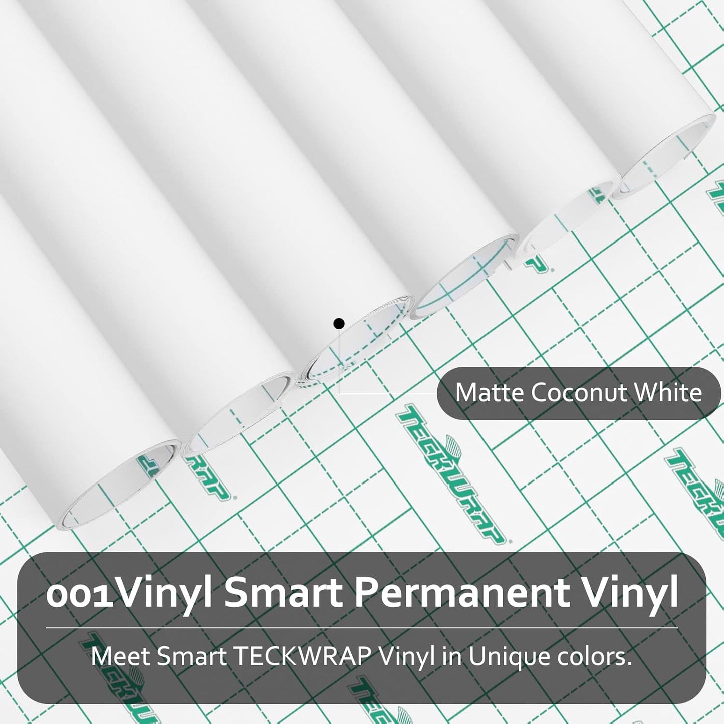 TECKWRAP 001 Smart Adhesive Vinyl Permanent,13in x 5ft, Vinyl for DIY Decal Projects, Compatible with Explore3/Maker3, Matte Coconut White