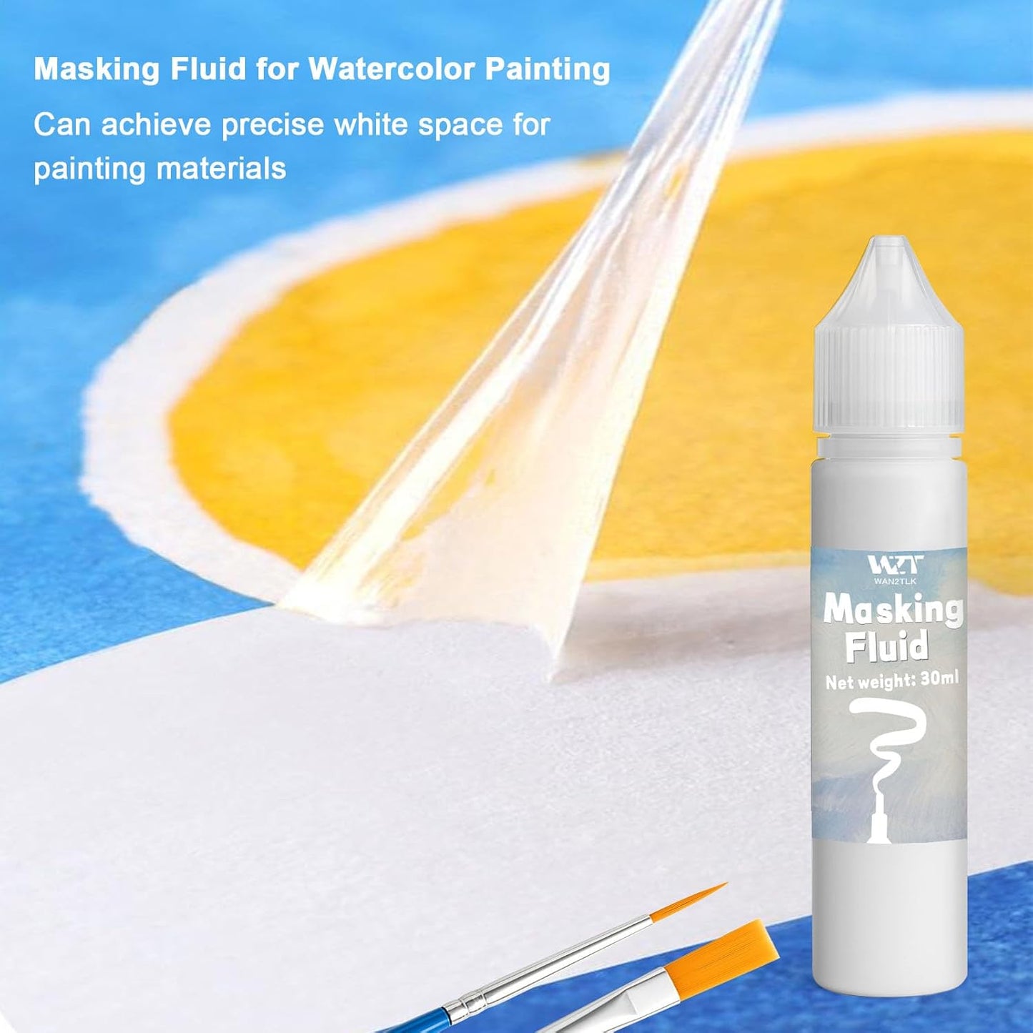 Masking Fluid for Watercolor Painting, 30ml Watercolor Masking Fluid with 2 Brushes & Eraser, Fine Arts & Crafts Supplies for Ink, Watercolor, Gouache Painting