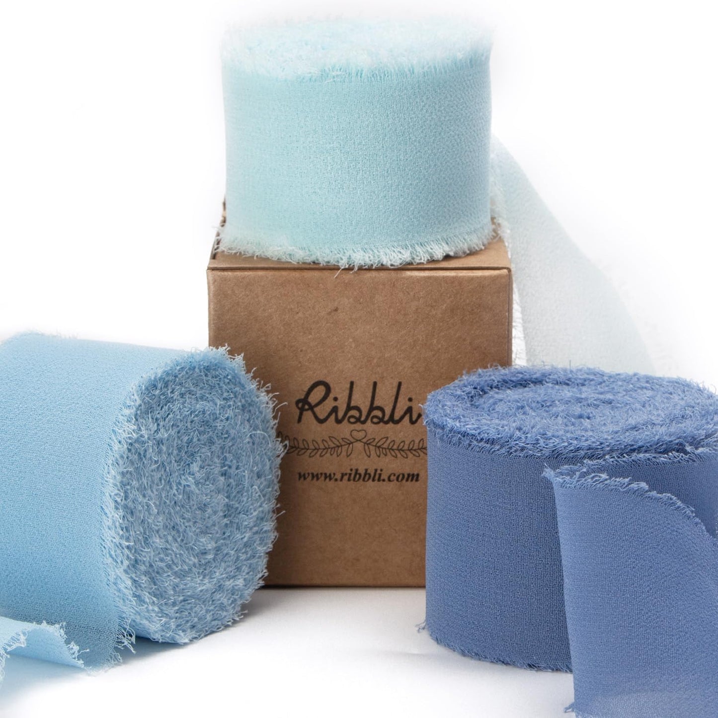 Ribbli Chiffon Ribbon 1.5 inch x 30 Yard Handmade Silk Ribbon,Light Blue/Baby Blue/Dusty Blue Fringe Chiffon Ribbon for Wedding Invitations, Bridal Bouquets Wrapping, Flower Arrangement Decoration