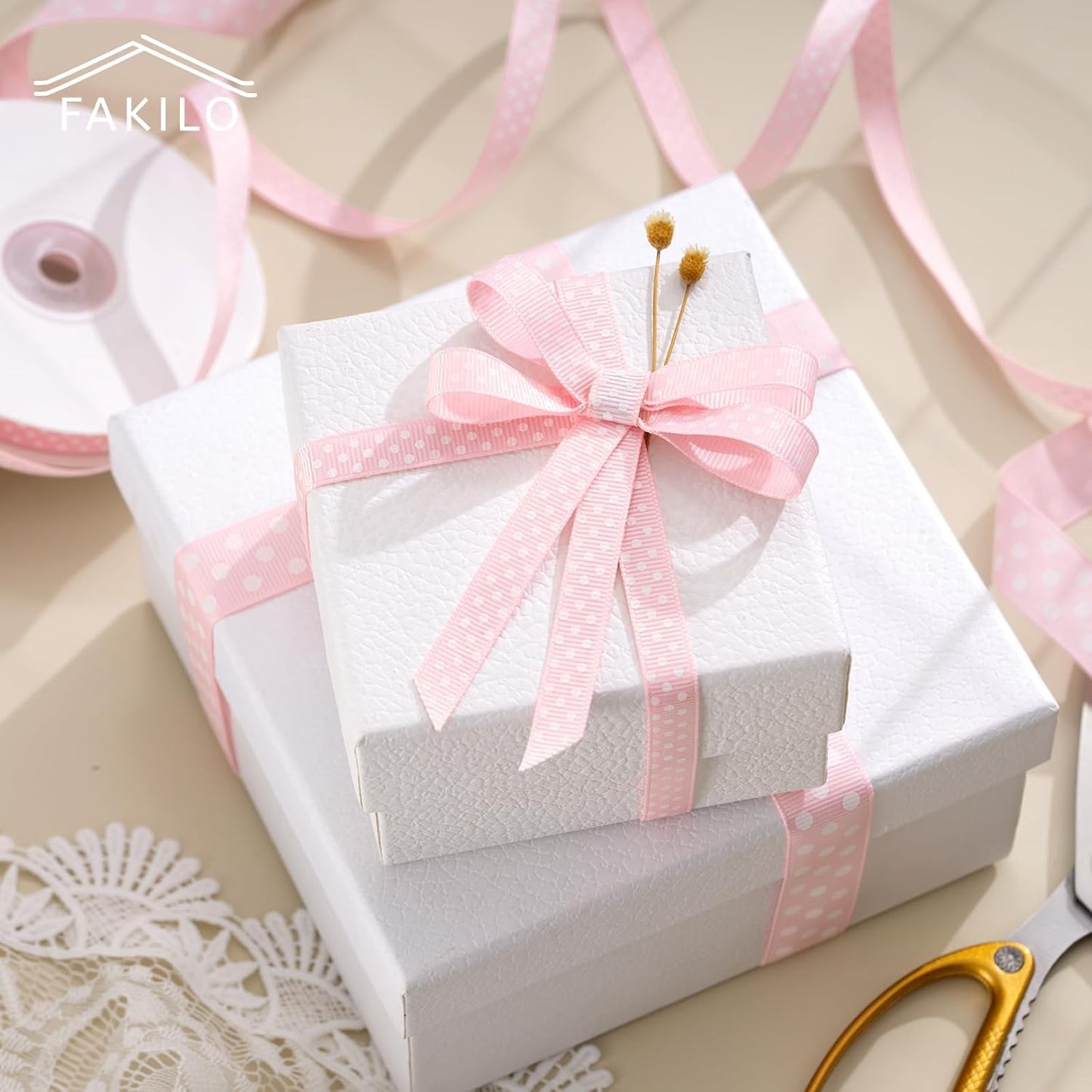 Polka Dot Grosgrain Ribbon 3/8 Inch, 25 Yards Spool Pink and White Dot Craft Ribbon for Christmas Gift Wrapping DIY Crafts Hair Bows Wedding Party Decor Sewing and Home Decoration