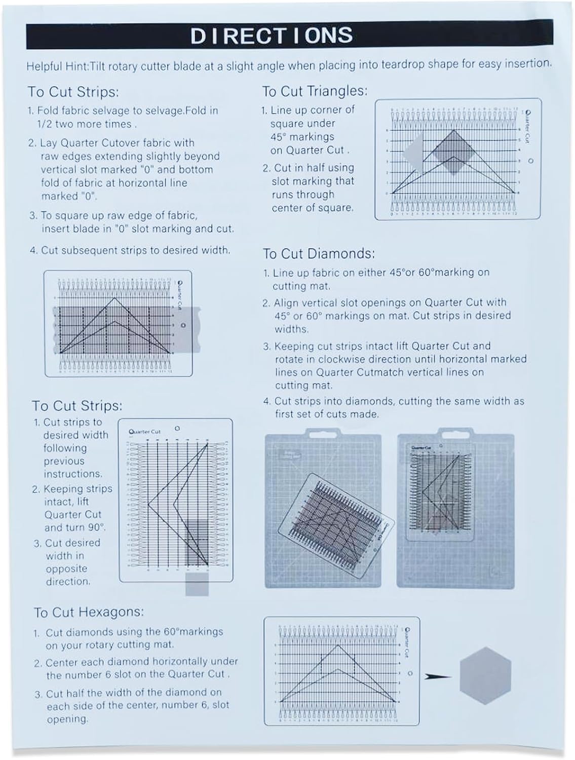 YICBOR Quarter Cut Slotted Ruler Template for Quilting and Sewing Quilt Strip Rulers for Fabric Precise Cutting with 1Pack Nonslip Self Adhesive Silicone Grips