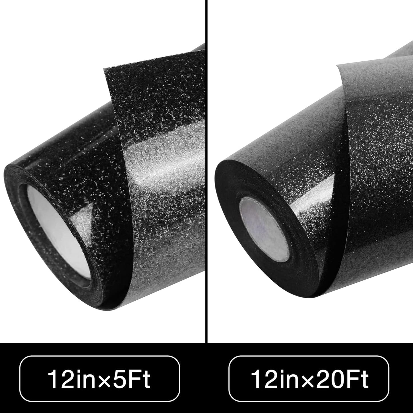 TORC Black Glitter HTV Heat Transfer Vinyl Roll 12 inch x 20 ft Iron on Vinyl for T Shirts Crafts Bulk