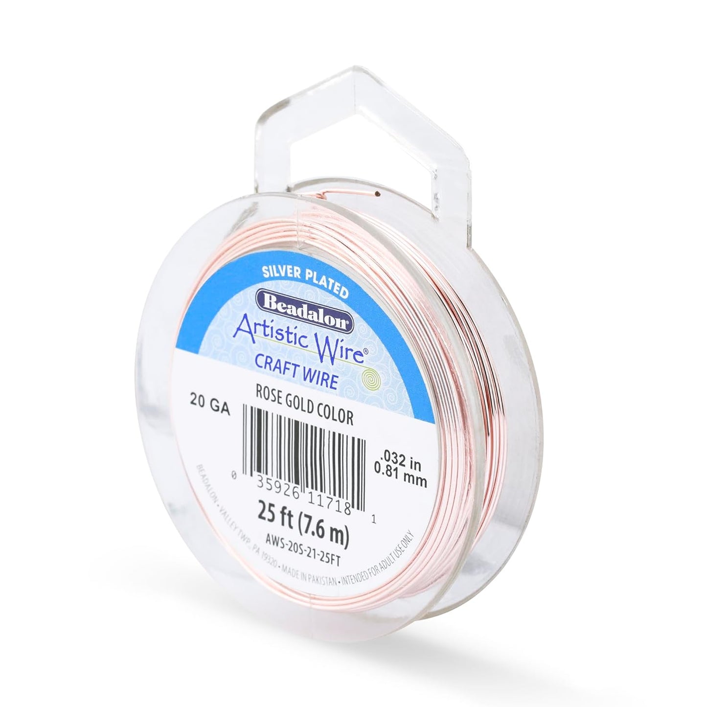 Artistic Wire, 20 Gauge Silver Plated Tarnish Resistant Colored Copper Craft Wire, Rose Gold Color, 25 ft