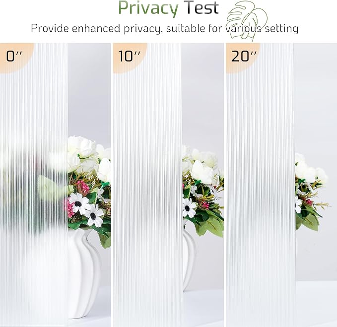 LUTE Reeded Glass Window Privacy Film, Frosted Glass Film, Removable 3D Decorative Decals Sun Blocking Anti UV Door Window Cover, No Glue Static Cling Vinyl for Bathroom Home Office, 35.4" x 78.7"