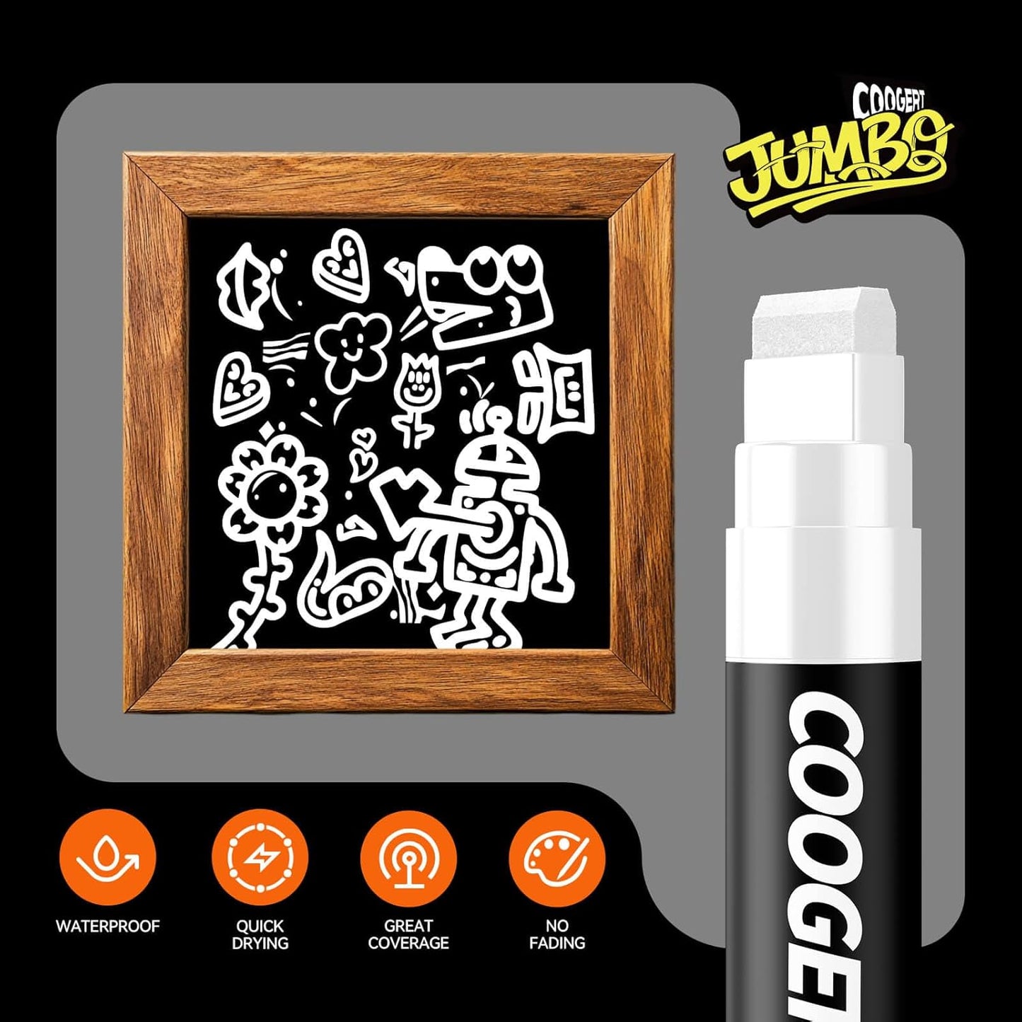 3Pcs White Jumbo Poster Markers, 15MM Thick Permanent Acrylic Graffiti Markers, Wide Tip Paint Marker for Canvas, Posters Board, Fabric, Window, Glass, Wood, Teachers,Banner painting supplies