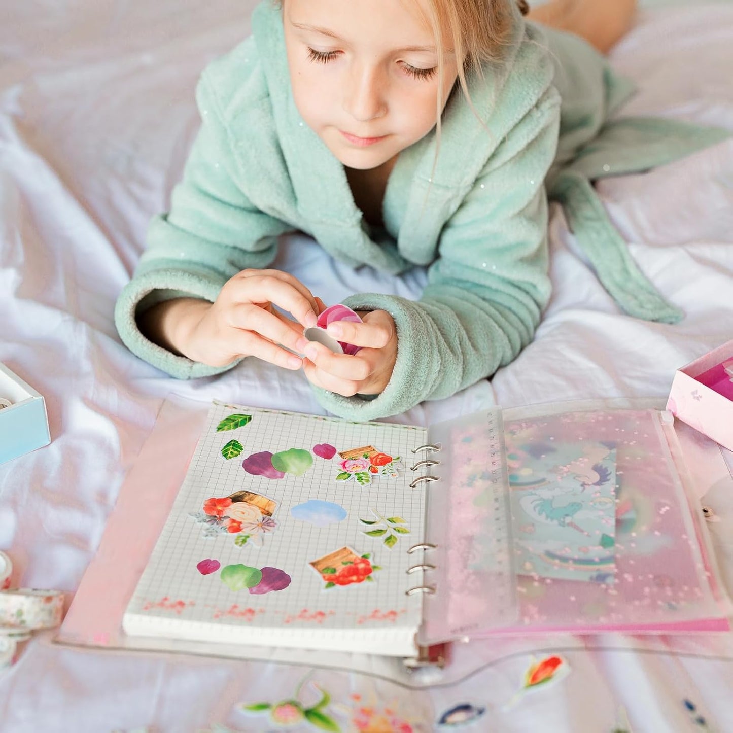 uxcell 2 Rolls Petal Washi Tape, 80 Pieces Floral Decorative Tape Colored Masking Tapes Crafting Supplies for DIY Crafts, Gift Wrapping, Scrapbook, Party Decorations, Small Green