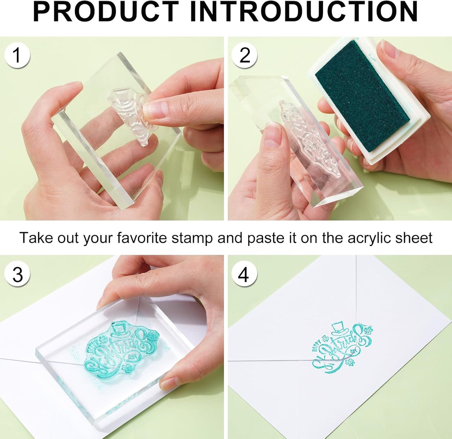 Whaline 5 Sheet St. Patrick's Day Clear Stamps Wreath Shamrock Lucky Words Silicone Transparent Stamps Border Stamp Cards for Irish DIY Crafts Card Making Scrapbooking Embossing Album Decor