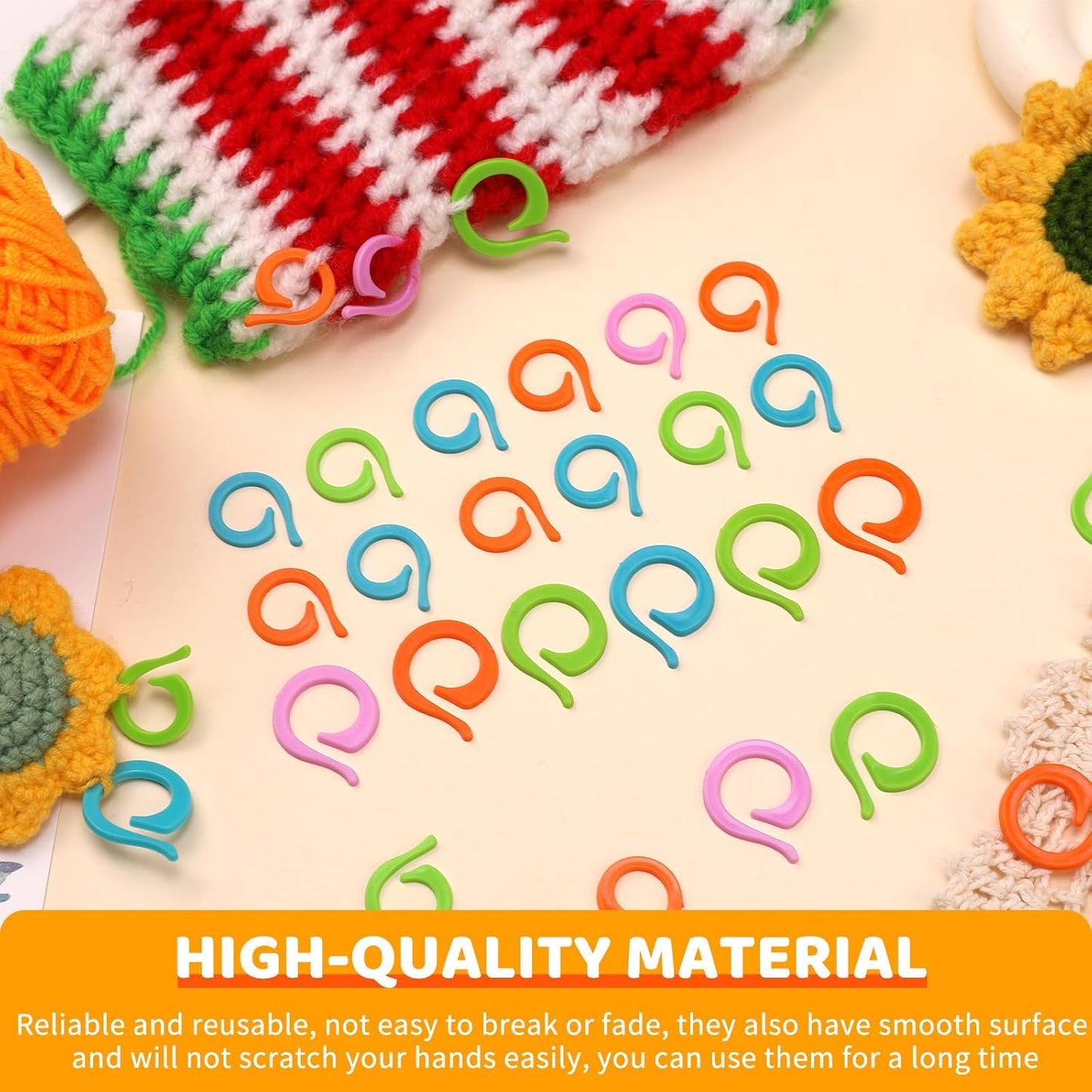 Yizzvb 50 Pcs Stitch Markers, Colorful Crochet Stitch Markers with Large-Eye Blunt Needles, Crochet Marker Ring for Knitting Crocheting DIY Craft Project with Storage Box