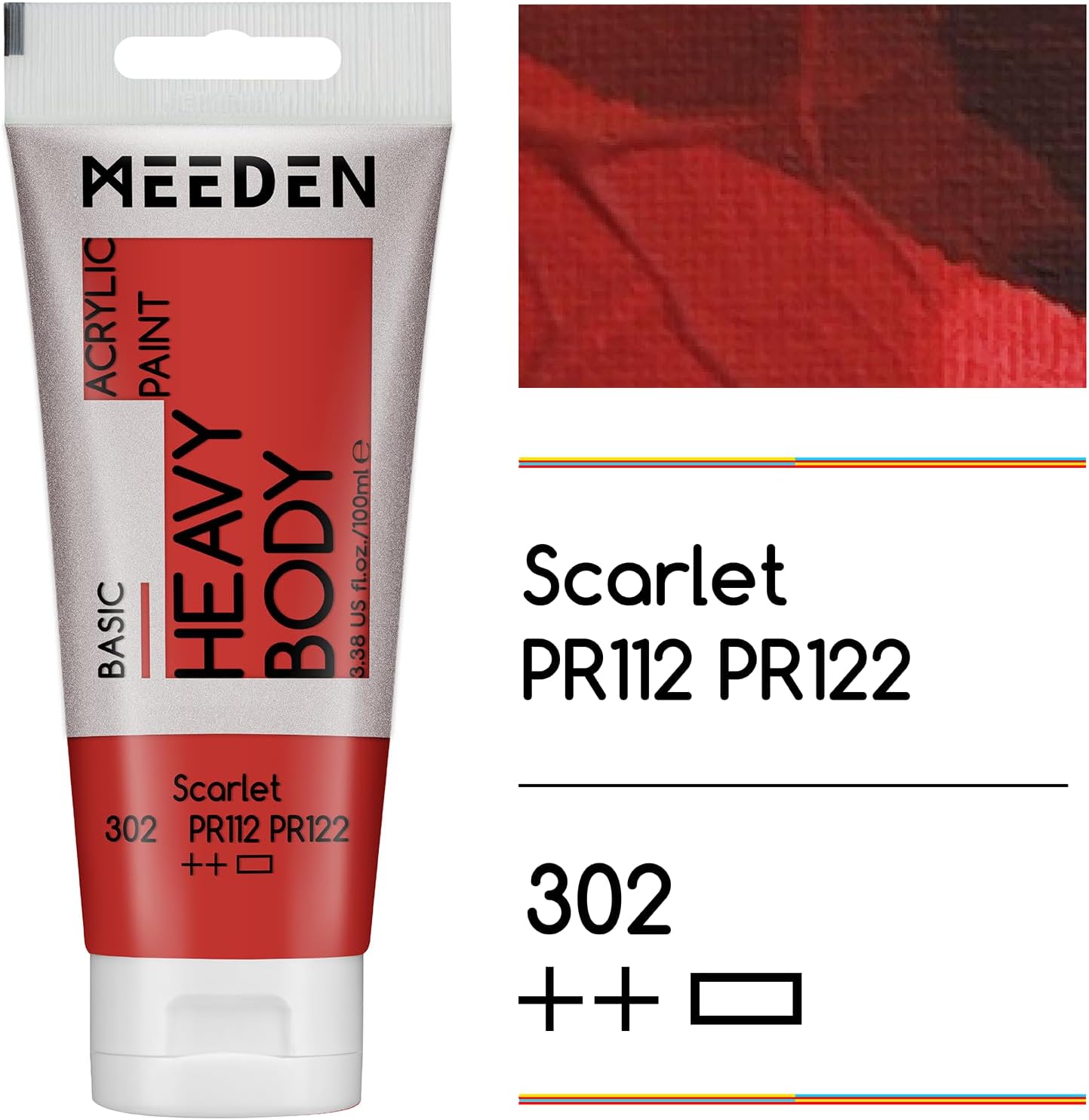 MEEDEN Acrylic Paint Scarlet Red: Bundled with Titanium White Color - 100ml/3.38oz x 2 Bulk Heavy Body Acrylic Paint Tubes for Art Craft Painting