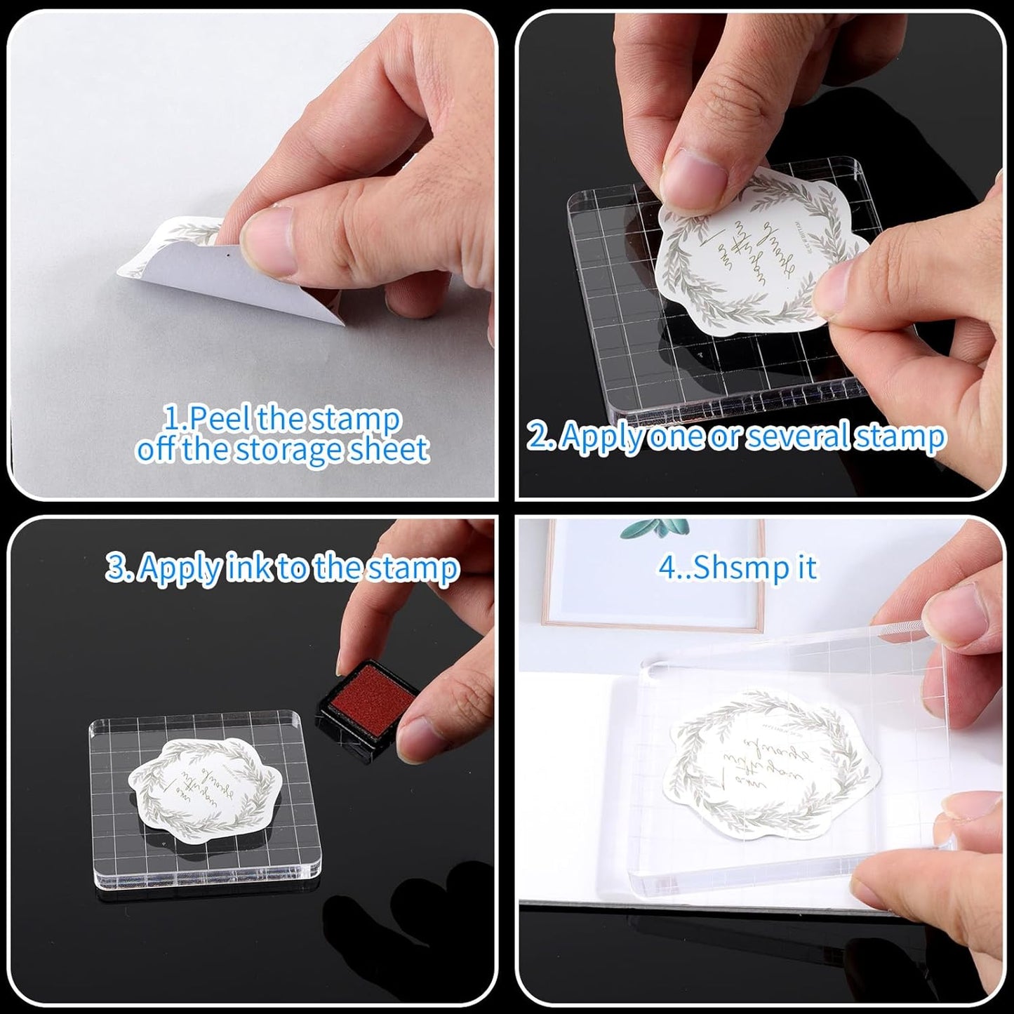 7 Pieces Acrylic Clear Stamp Block Clear Stamping Tools Set Decorative Stamp Blocks with Grid Lines for Scrapbooking Crafts, Card Making, DIY Projects (Assorted Sizes)