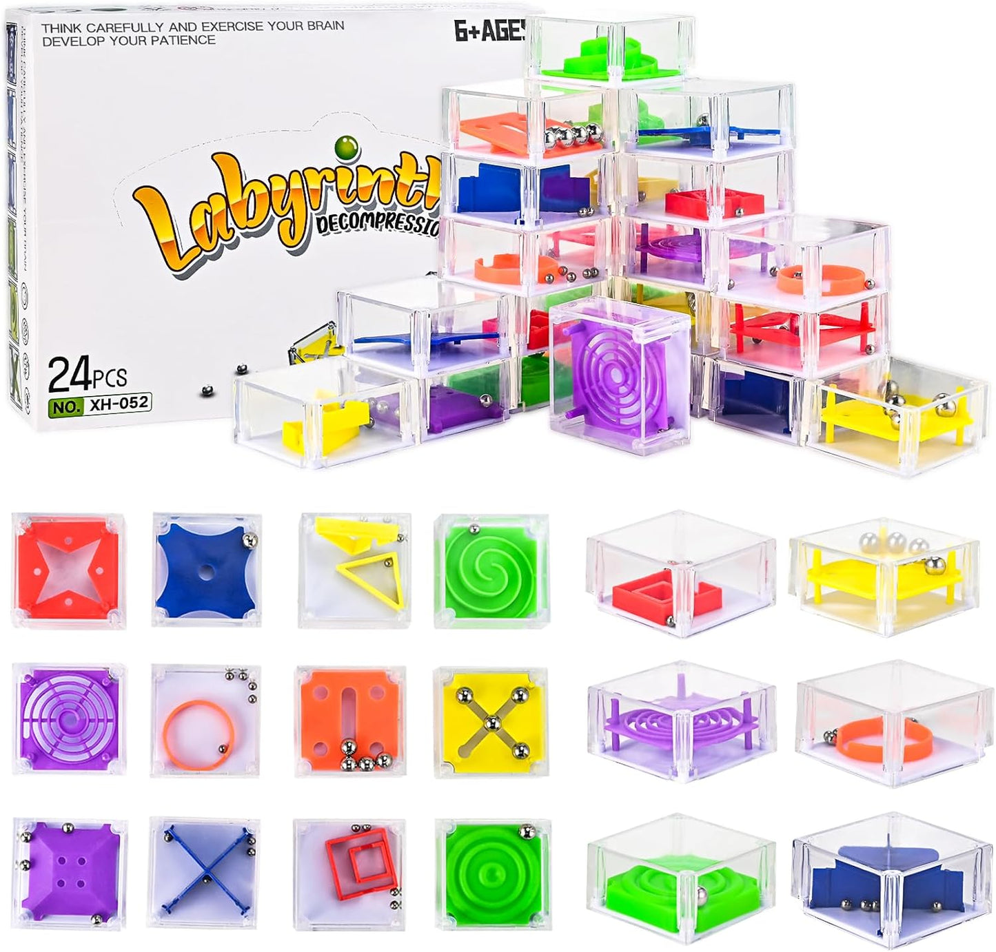 GOLDGE 24 Pcs Balance IQ Maze Game Toy Set - Mini 3D Brain Maze Puzzle Cubes in a Box. Fun Party Favor Games and Ideal Prizes for Kids and Adults (24 Pcs)