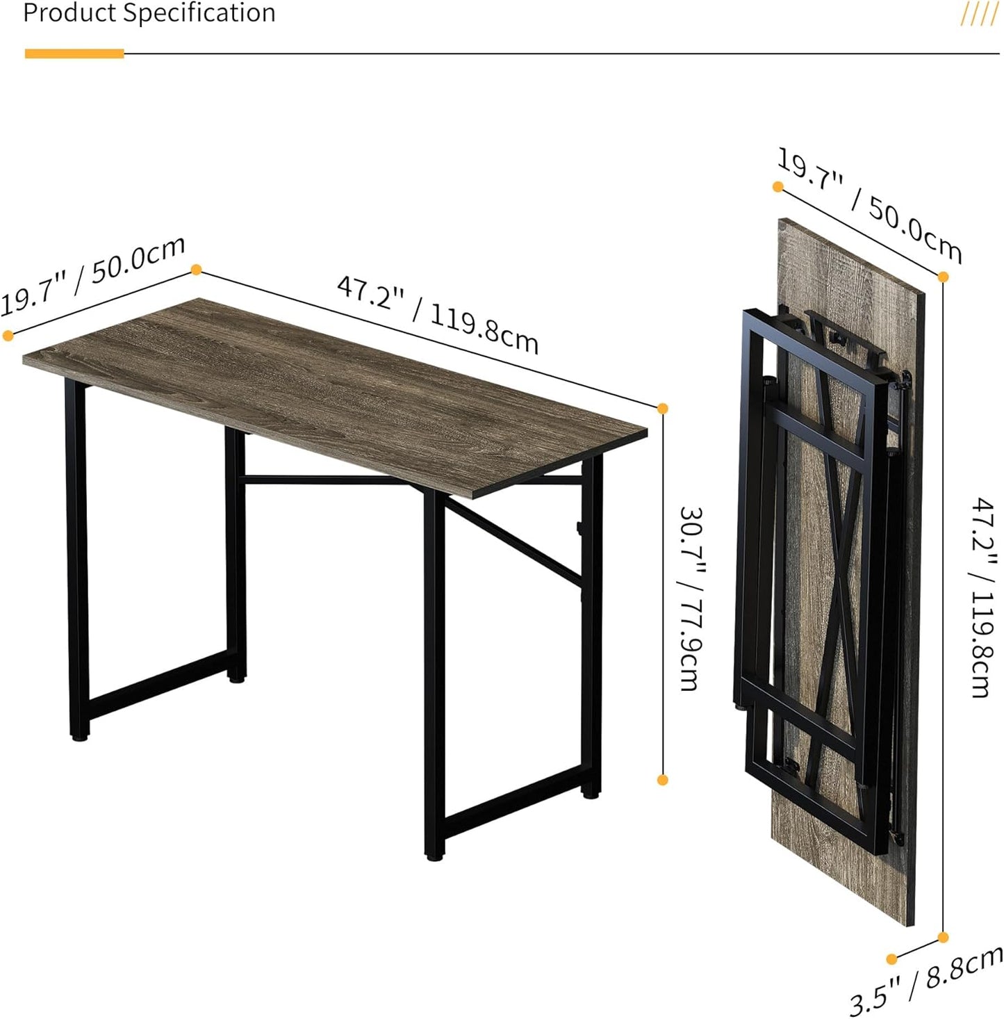 47 inch Folding Desk, Writing Gaming Computer Camping Table, No Assembly Required Home Office Desk, Black Oak