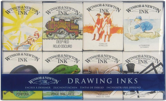 Winsor & Newton Collection Drawing Ink Set, Set of 8, William Collection,Black,green,purple,yellow