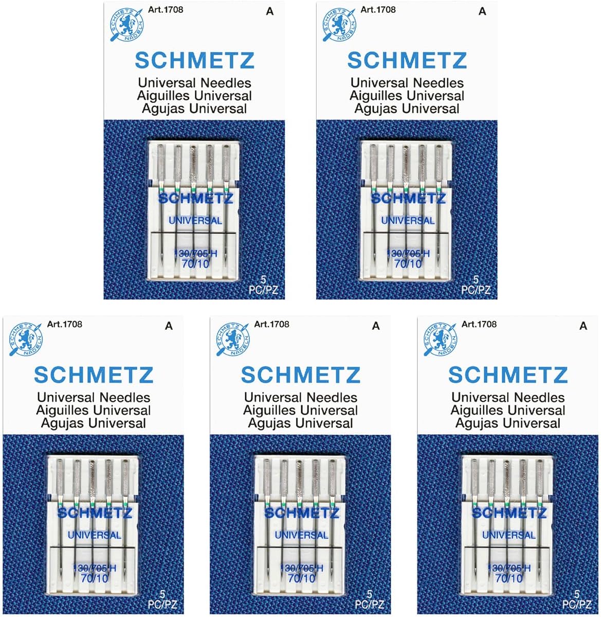 SCHMETZ Universal Sewing Machine Needles - Size 70/10, 5-Needle Cards, Pack of 5
