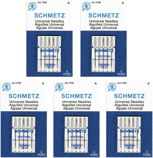 SCHMETZ Universal Sewing Machine Needles - Size 70/10, 5-Needle Cards, Pack of 5
