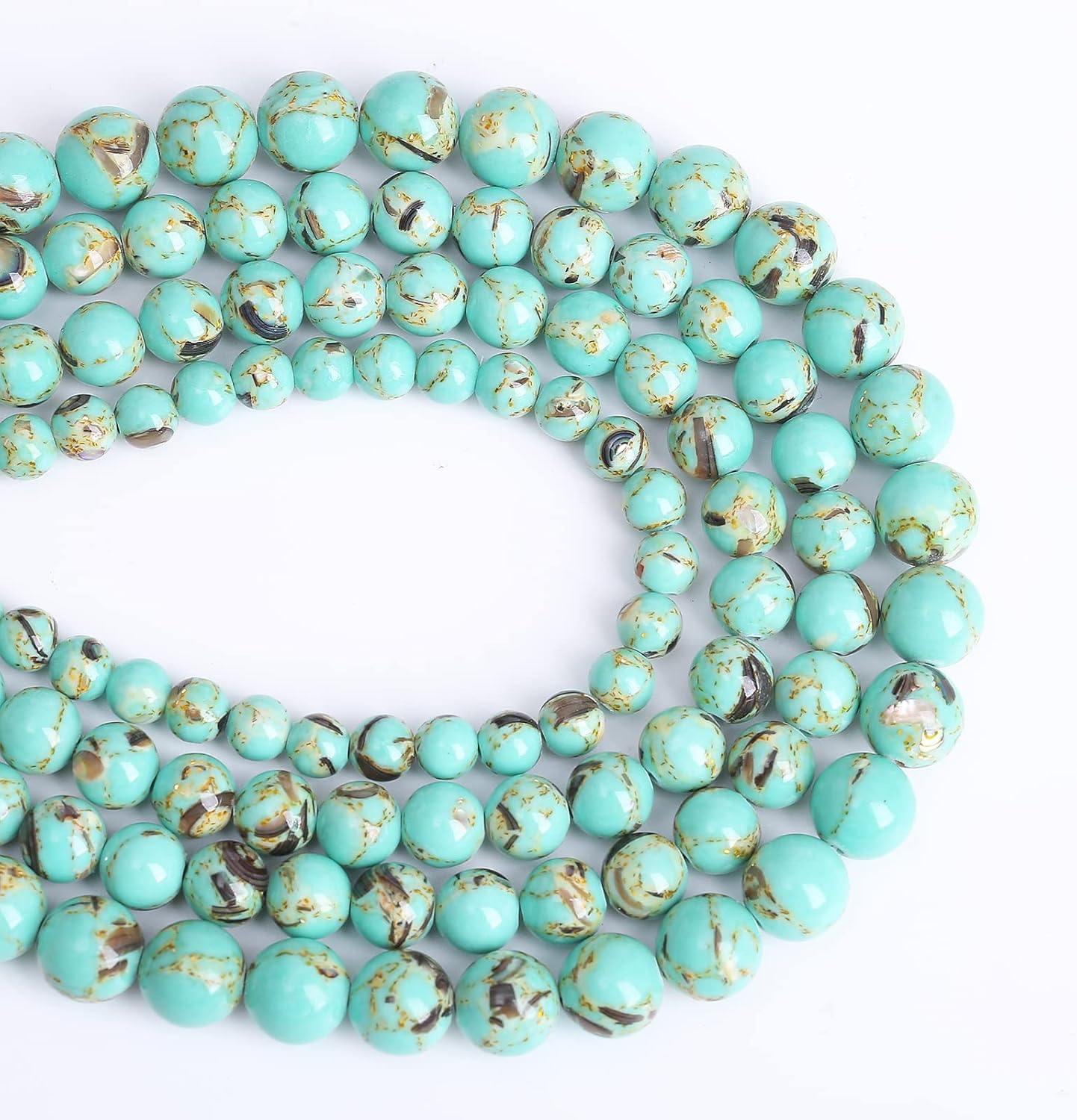 6mm 63pcs Turquoise Beads with Mother of Pearl Blue Howlite Shell Turquoises Stone Round Beads for Jewelry Making Bracelet
