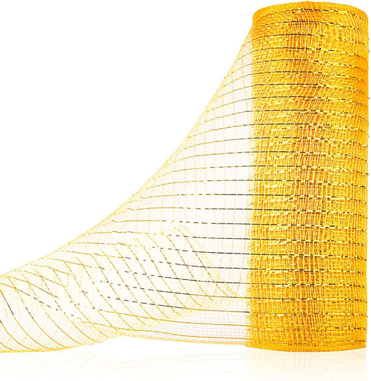 Anivia Deco Mesh Ribbon, 10inch x 30 Feet Each Roll Metallic Foil Mesh Ribbon for Wreaths Swags, Holloween, and Christmas Tree Decoration (Gold/Gold Foil)