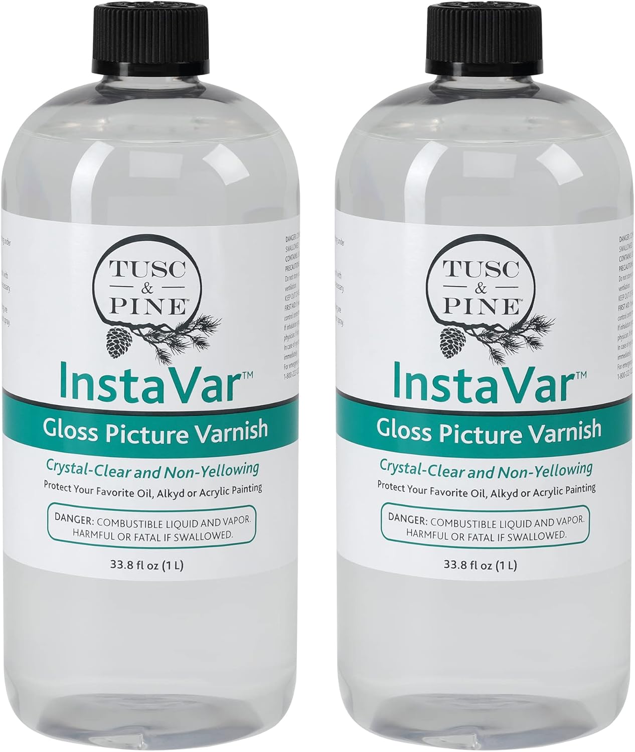 Tusc & Pine InstaVar™ Gloss Picture Varnish - Archival Quality Varnish for Oil, Alkyd, and Acrylic Artists - 33.8oz Bottle - 2 Pack