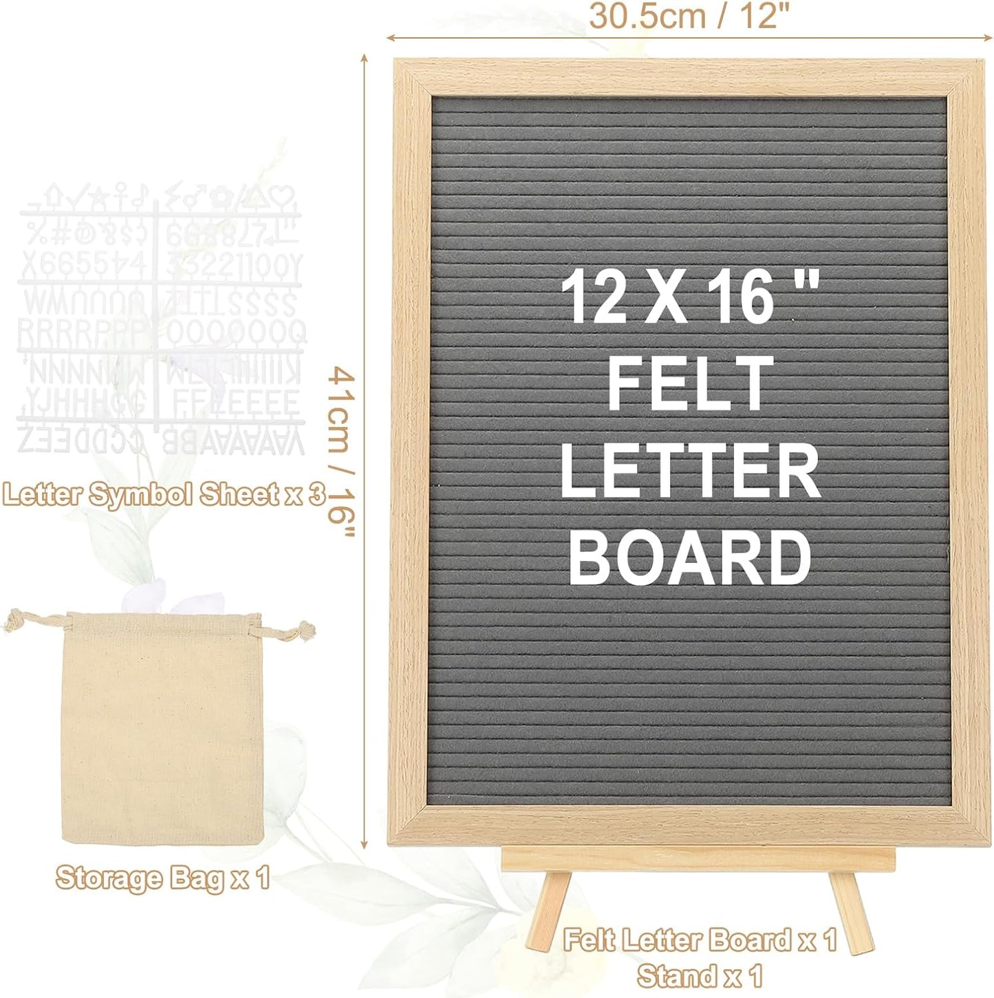 PATIKIL Felt Letter Board, 12x16Inches Gray Wooden Changeable Message Board with Storage Bag Stand for Kitchen Menu Classroom Farmhouse Decor Notes, White Letter