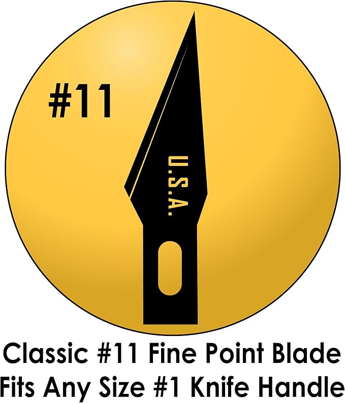 Premium USA-Made Steel Hobby Knife Blades Mega Bulk 100 Pack. Save Time and Shipping Costs! The Fine Point #11 Size Blade Universally Fits #1 Craft Knife Handles for Modeling and Papercraft Projects