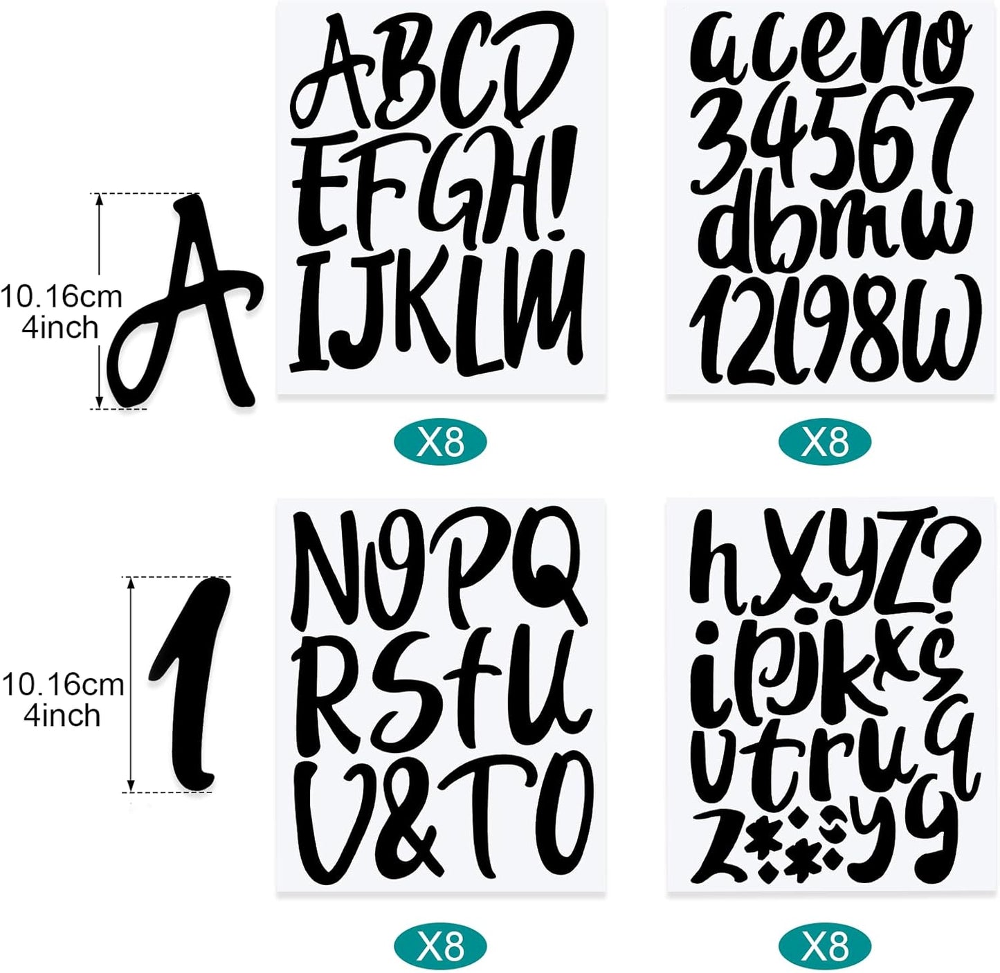 Outus 576 Pieces 8 Sheets Letters Stickers Self Adhesive Vinyl Letter Alphabet Number Stickers Mailbox Numbers Sticker, Decals for Classroom Decor, Sign, Door(Black,4 Inch)