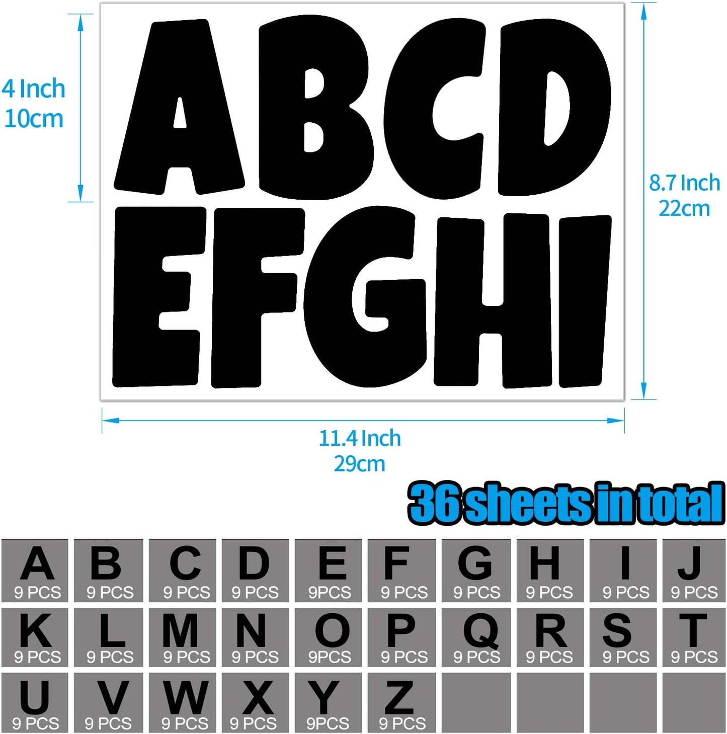 Bemeol Letter Stickers 351 Pieces 4 Inch Bulletin Board Letters Alphabet Cutout Letter for Bulletin Board Display Home Classroom School Decor(Black)